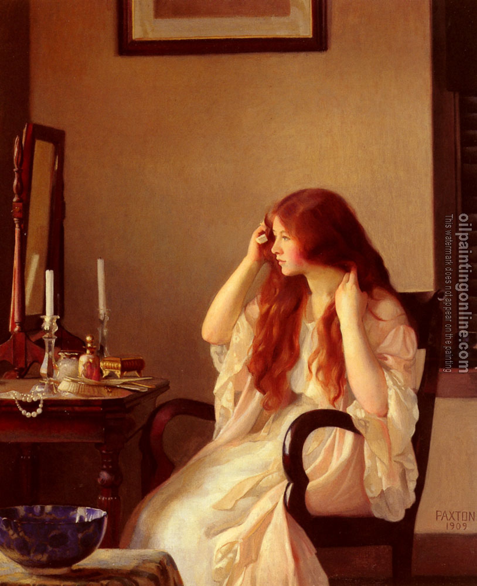 William McGregor Paxton - Girl Combing Her Hair